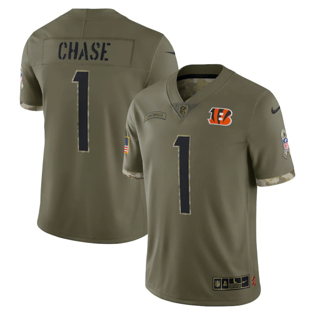 mens nike jamarr chase olive cincinnati bengals 2022 salute to service limited jersey
